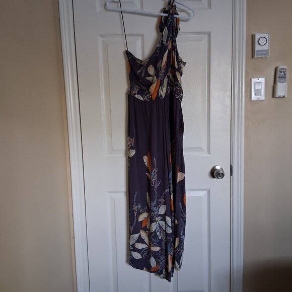 Free People Women's Size Large Island Time Denim Blue Print Midi Jumpsuit - Picture 4 of 16